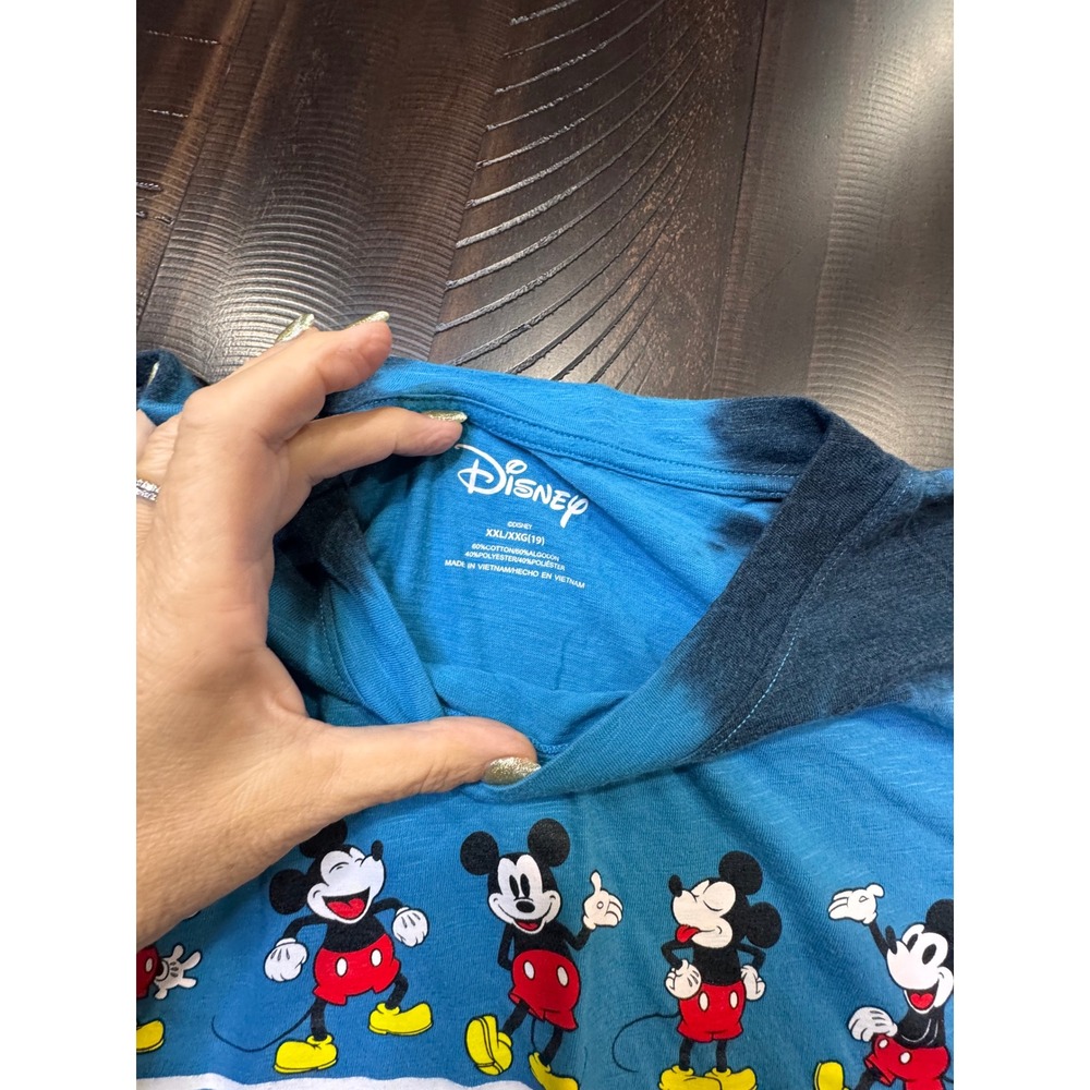 Disney Mickey Mouse Tie Dye Long Sleeve Graphic Tee Blue Black juniors size 19 - Picture 3 of 6